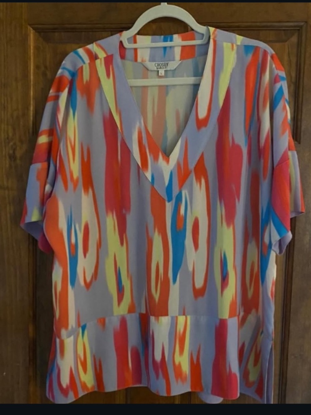 CROSBY by Mollie Burch Abstract Stripe Blouse in Lavender, Coral & Sky Blue